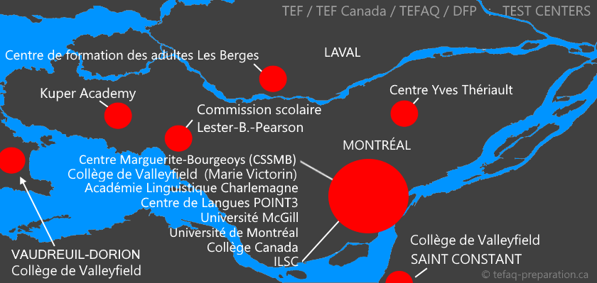 List of testing centres for TEF, TEFAQ and TEF Canada exams